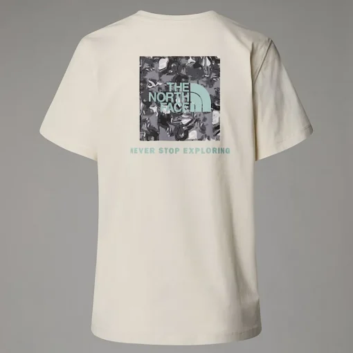 Hot The North Face T-shirt Décontracté Redbox Graphic Pour Femme White Dune-TNF Black Liquid Print
