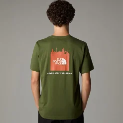 Clearance The North Face T-shirt Germany Redbox Pour Homme Terrarium Green - Bombay Orange - White Dune