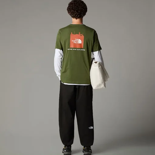 Clearance The North Face T-shirt Germany Redbox Pour Homme Terrarium Green - Bombay Orange - White Dune