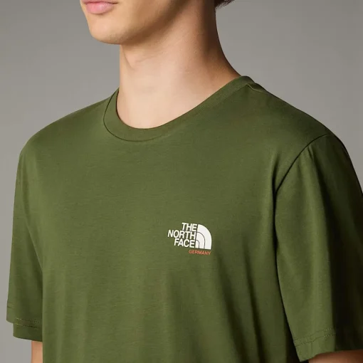 Clearance The North Face T-shirt Germany Redbox Pour Homme Terrarium Green - Bombay Orange - White Dune