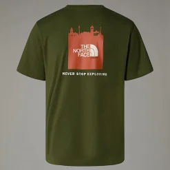 Clearance The North Face T-shirt Germany Redbox Pour Homme Terrarium Green - Bombay Orange - White Dune