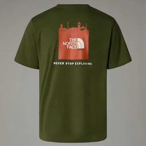 Clearance The North Face T-shirt Germany Redbox Pour Homme Terrarium Green - Bombay Orange - White Dune