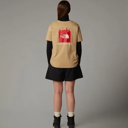 Cheap The North Face T-shirt Germany Redbox Pour Femme Khaki Stone - TNF Red - White Dune