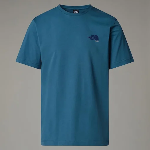 Best The North Face T-shirt Italy Redbox Pour Homme Mallard Blue - White Dune - Eagle Blue