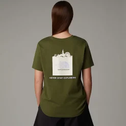 Best The North Face T-shirt UK Redbox Pour Femme Terrarium Green - White Dune -Beetroot