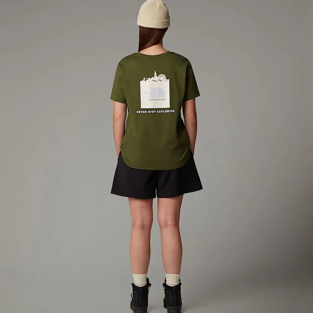 Best The North Face T-shirt UK Redbox Pour Femme Terrarium Green - White Dune -Beetroot