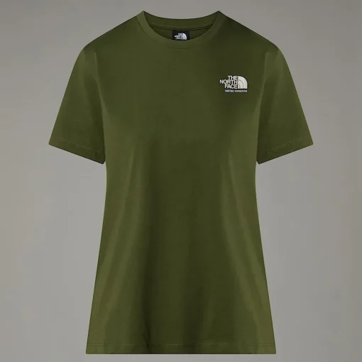 Best The North Face T-shirt UK Redbox Pour Femme Terrarium Green - White Dune -Beetroot