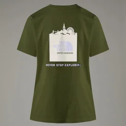 Best The North Face T-shirt UK Redbox Pour Femme Terrarium Green - White Dune -Beetroot