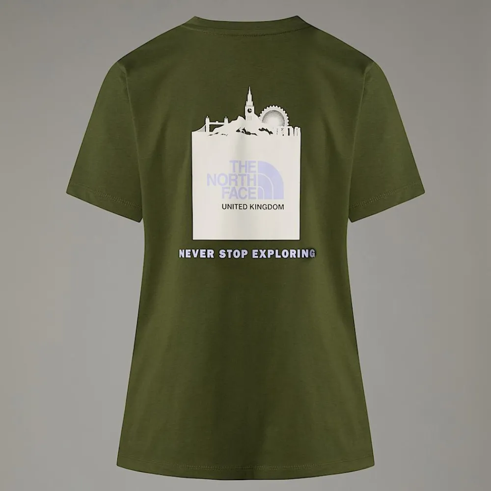 Best The North Face T-shirt UK Redbox Pour Femme Terrarium Green - White Dune -Beetroot